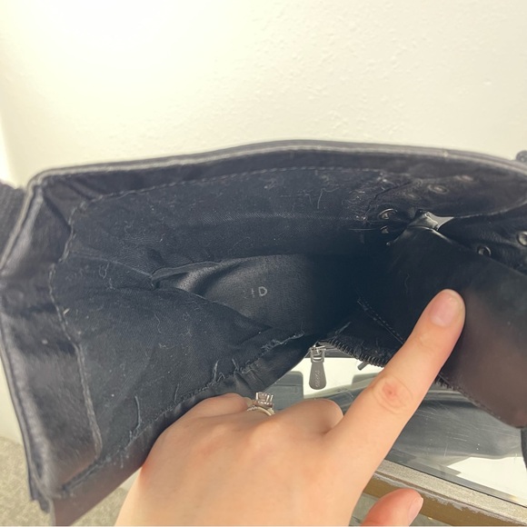 TORRID Black Dark Grey Faux Leather Metal Heel Mid Calf Lace Up Combat Boots - Picture 11 of 14